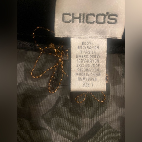 Chico’s Juniper Curry Tunic Velvet Burnout Tunic Gold Beads Split Hem Medium - Picture 3 of 7